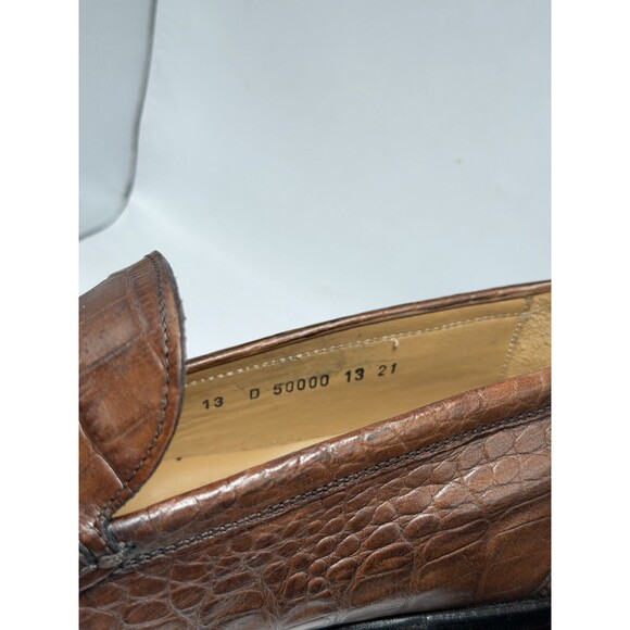 Allen Edmonds Brindisi Crocodile Embossed Leather Loafers Brown Italy Men’s 13 D - Picture 6 of 7